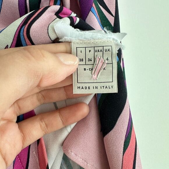 Emilio Pucci Blouse Womens 2 Pink Abstract Printed Long Sleeve Button Down Top - Picture 11 of 15